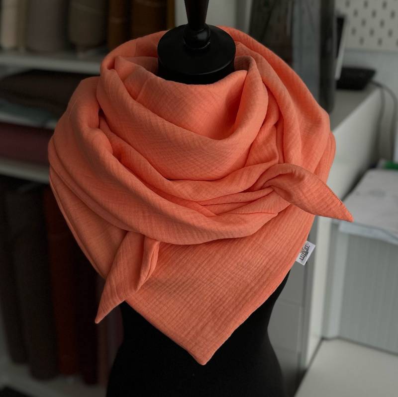 Musselintuch Damen Halstuch Musselin Dreieckstuch Tuch Doppellagig Pfirsich von LUHOITstore