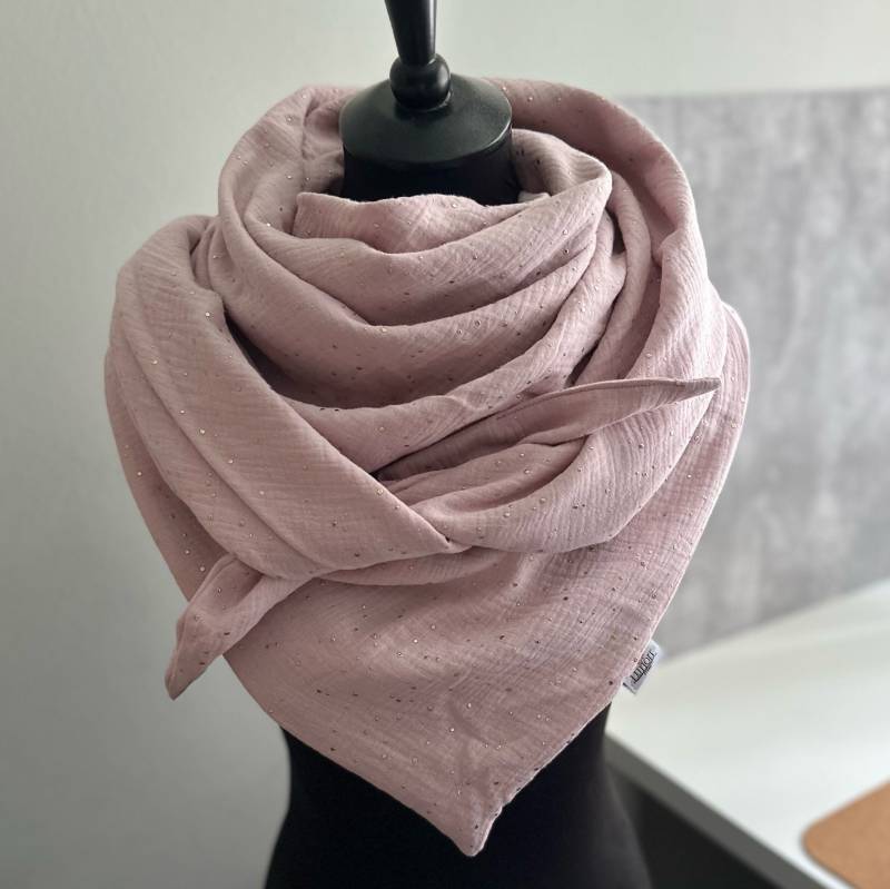 Musselintuch Damen Halstuch Musselin Dreieckstuch Tuch Doppellagig Puderrosa Mit Goldenen Glitzer von LUHOITstore