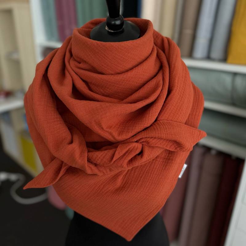 Musselintuch Damen Halstuch Musselin Dreieckstuch Tuch Doppellagig Rost von LUHOITstore