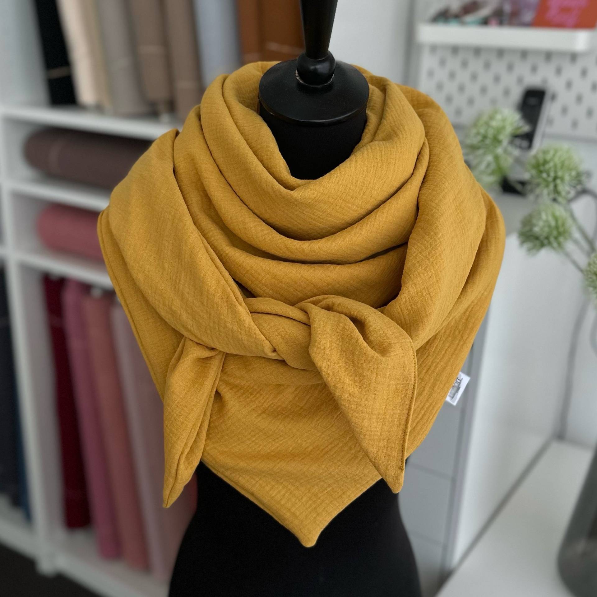 Musselintuch Damen Halstuch Musselin Dreieckstuch Tuch Doppellagig Senf Musselintuch Damen Halstuch Musselin Dreieckstuch Tuch Doppellagig Senf von LUHOITstore
