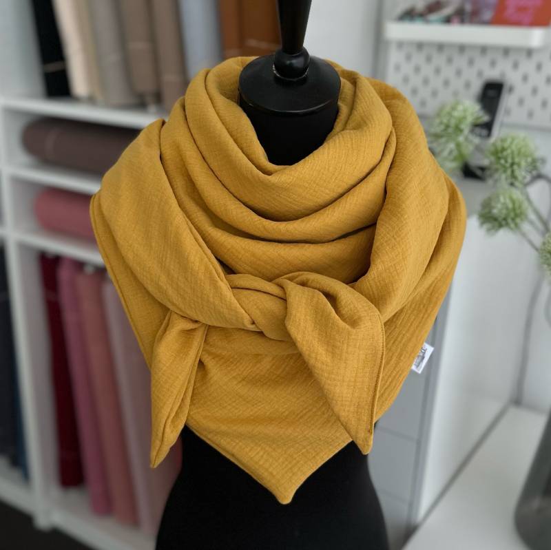 Musselintuch Damen Halstuch Musselin Dreieckstuch Tuch Doppellagig Senf Musselintuch Damen Halstuch Musselin Dreieckstuch Tuch Doppellagig Senf von LUHOITstore