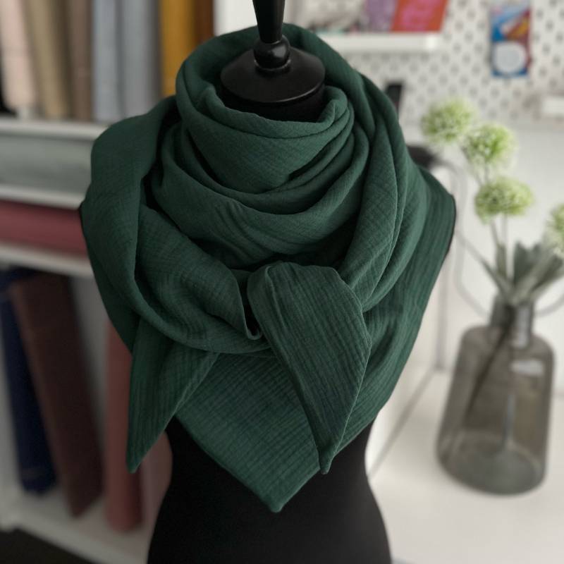 Musselintuch Damen Halstuch Musselin Dreieckstuch Tuch Doppellagig Waldgrün von LUHOITstore