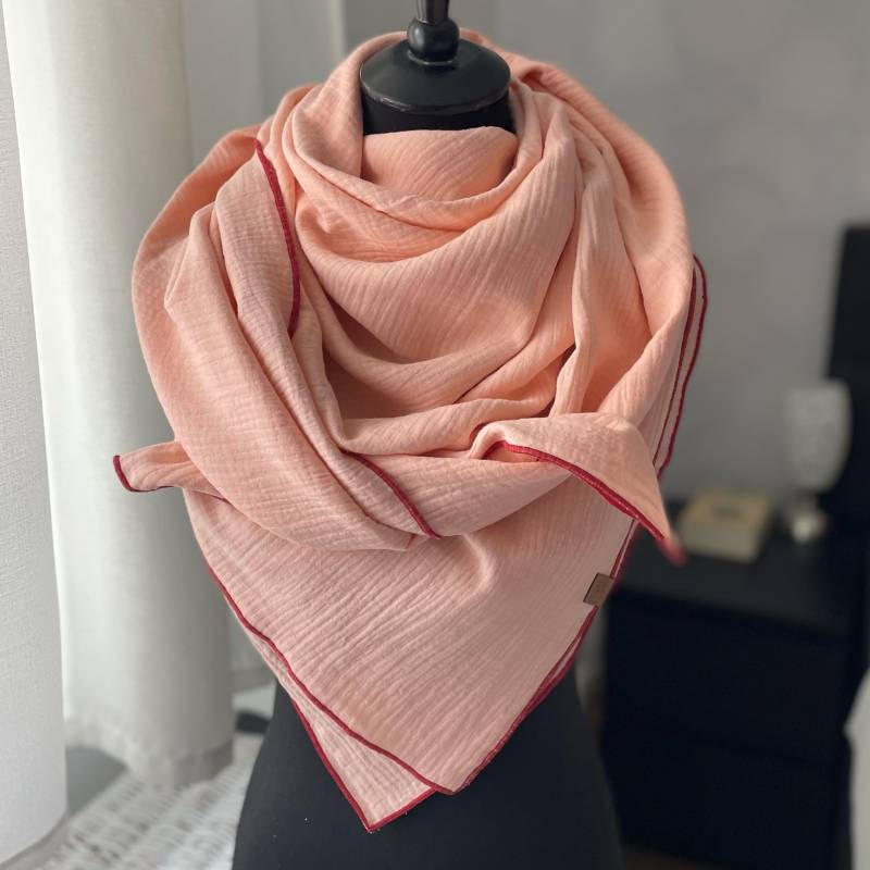 Musselintuch Damen Halstuch Tuch Sommertuch Aus Musselin Dreieckstuch Ca 130 X cm Lachsrosa/ Weinrot von LUHOITstore