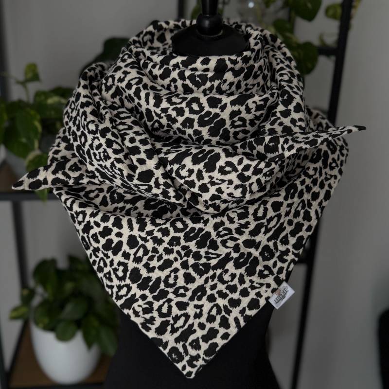 Musselintuch Damentuch Dreieckstuch Damen Halstuch Musselin Tuch Extra Groß 130x130 cm Doppellagig Champagner Animalprint von LUHOITstore