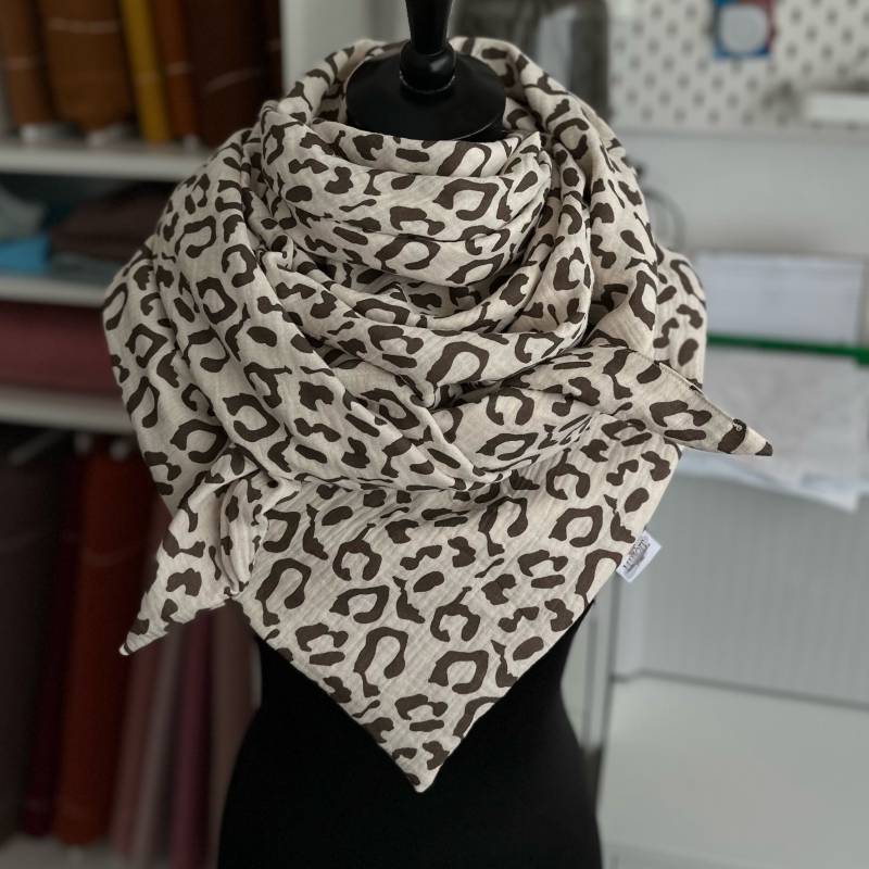 Musselintuch Damentuch Dreieckstuch Damen Halstuch Musselin Tuch Extra Groß 130x130 cm Doppellagig Champagner Animalprint von LUHOITstore