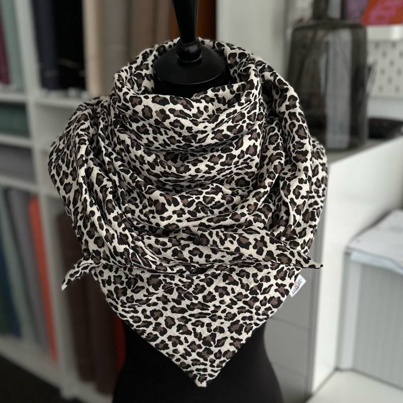 Musselintuch Damentuch Dreieckstuch Damen Halstuch Musselin Tuch Extra Groß 130x130 cm Doppellagig Champagner Leoprint von LUHOITstore