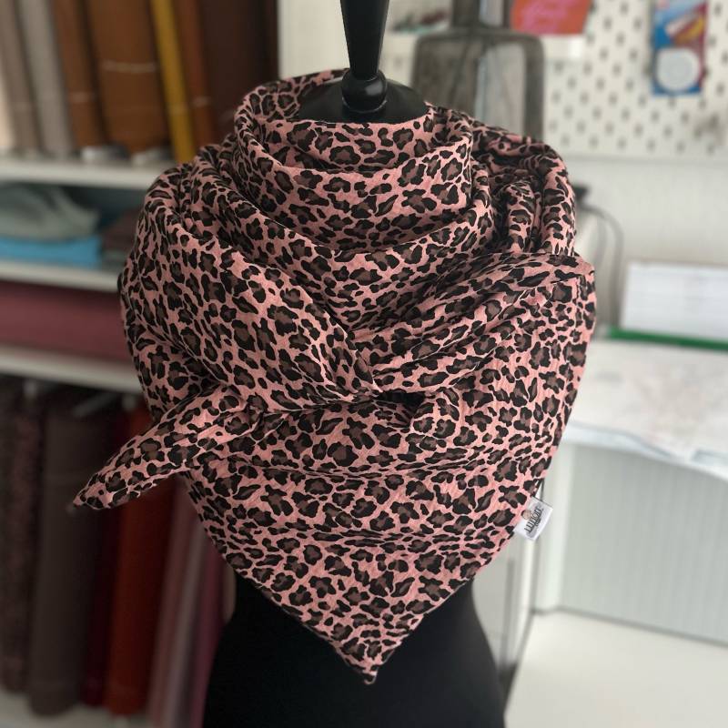 Musselintuch Damentuch Dreieckstuch Damen Halstuch Musselin Tuch Extra Groß 130x130 cm Doppellagig Dusty Rose Leoprint von LUHOITstore