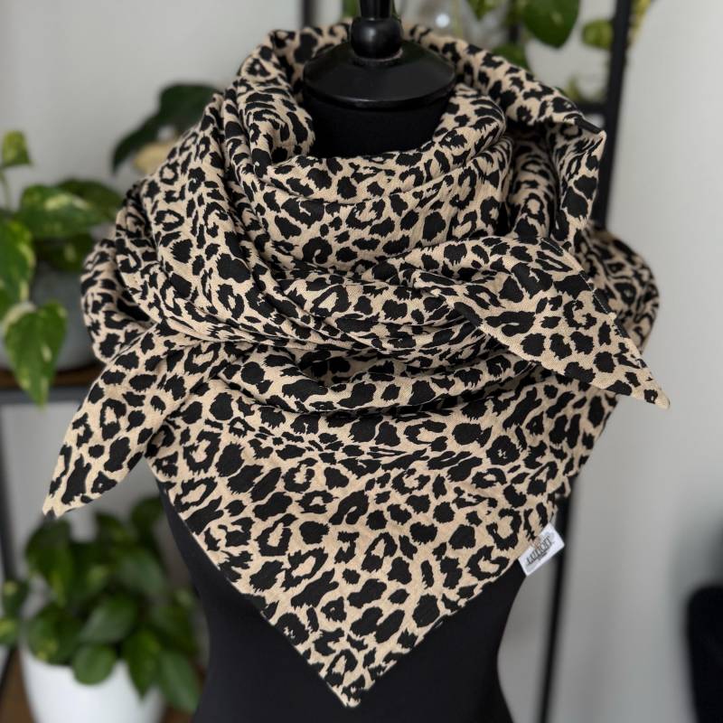 Musselintuch Damentuch Dreieckstuch Damen Halstuch Musselin Tuch Extra Groß 130x130 cm Doppellagig Dusty Sand Animalprint von LUHOITstore