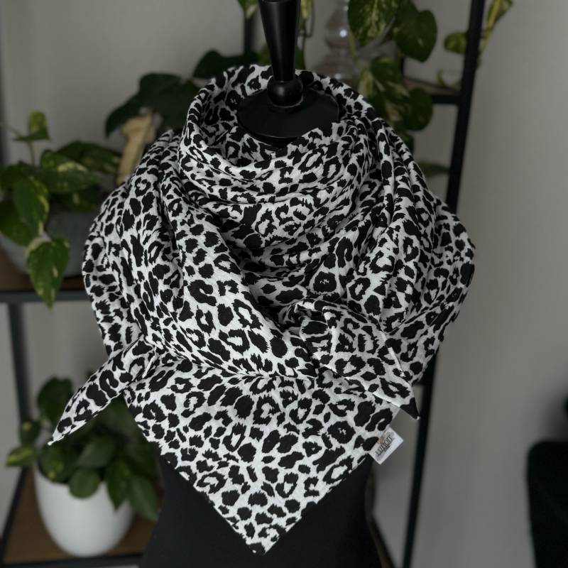 Musselintuch Damentuch Dreieckstuch Damen Halstuch Musselin Tuch Extra Groß 130x130 cm Doppellagig Weiß Animalprint von LUHOITstore