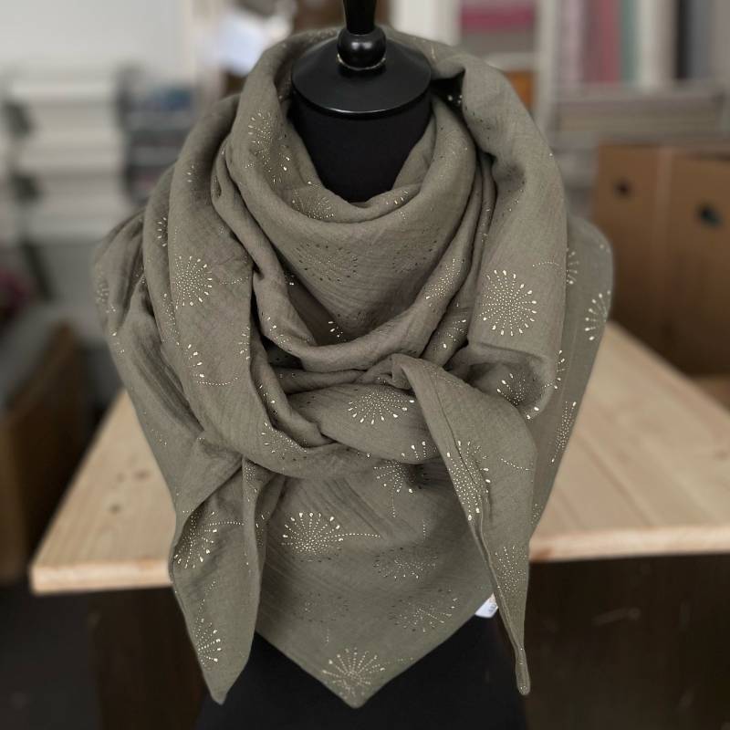 Musselintuch Dreieckstuch Damen Halstuch Musselin Tuch Doppellagig Verschiedene Größen Glitzer Pusteblume von LUHOITstore