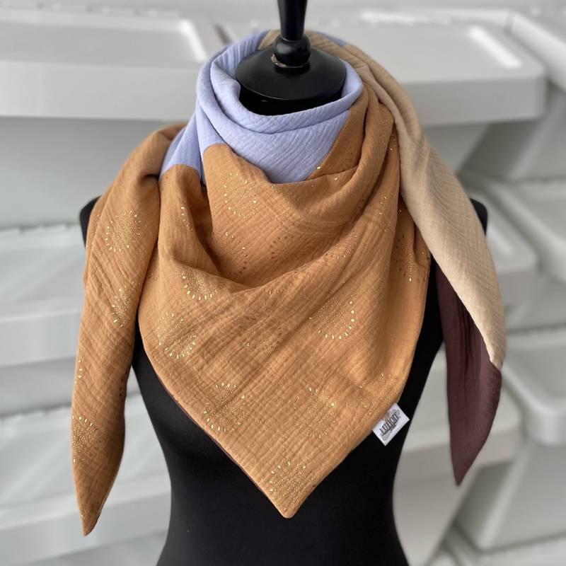 Musselintuch Dreieckstuch Damen Halstuch Musselin Tuch Vielfarbig Camel Mit Glitzer/Flieder/ Dusty Sand/ Kakao von LUHOITstore