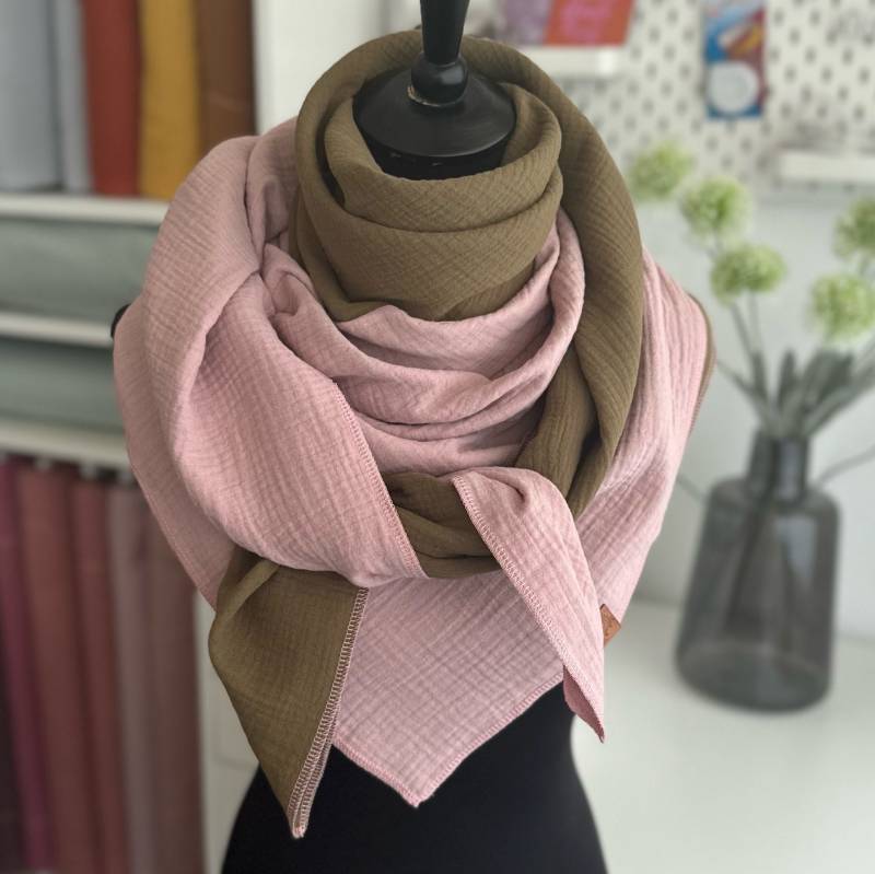 Musselintuch Dreieckstuch Damen Halstuch Musselin Tuch Zweifarbig Oliv Rosa Extra Groß von LUHOITstore