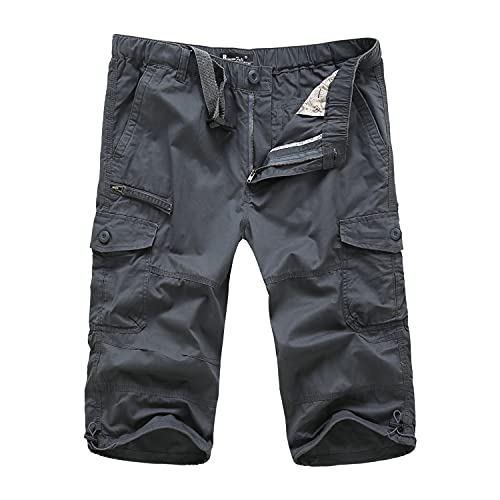 LUI SUI Casual Military Elastic 3/4 Cargo Shorts für Herren Loose Fit Capri Summer Short Pants mit Mehreren Taschen von LUI SUI