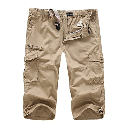 LUI SUI Casual Military Elastic 3/4 Cargo Shorts für Herren Loose Fit Capri Summer Short Pants mit Mehreren Taschen von LUI SUI