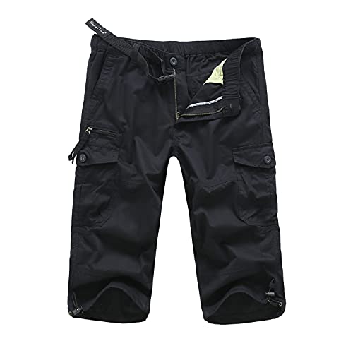 LUI SUI Casual Military Elastic 3/4 Cargo Shorts für Herren Loose Fit Capri Summer Short Pants mit Mehreren Taschen von LUI SUI