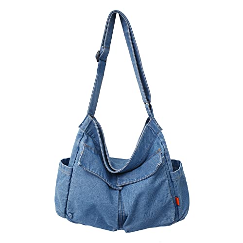 LUI SUI Damen Leinwand Umhängetaschen Große Kapazität Mehrere Taschen Denim Umhängetasche Denim Taschen von LUI SUI