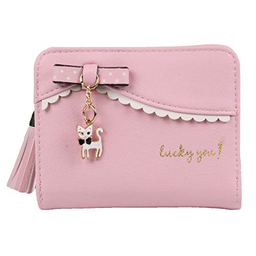 LUI SUI Frauen PU Leder Brieftasche Nette Katze Tier Kartenhalter Organizer Kleine Geldbörse Quaste Reißverschluss für Damen und Mädchen von LUI SUI