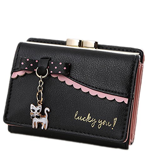 LUI SUI Frauen PU Leder Brieftasche Nette Katze Tier Kartenhalter Organizer Kleine Geldbörse Quaste Reißverschluss für Damen und Mädchen von LUI SUI