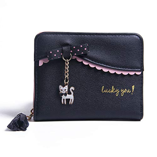 LUI SUI Frauen PU Leder Brieftasche Nette Katze Tier Kartenhalter Organizer Kleine Geldbörse Quaste Reißverschluss für Damen und Mädchen von LUI SUI