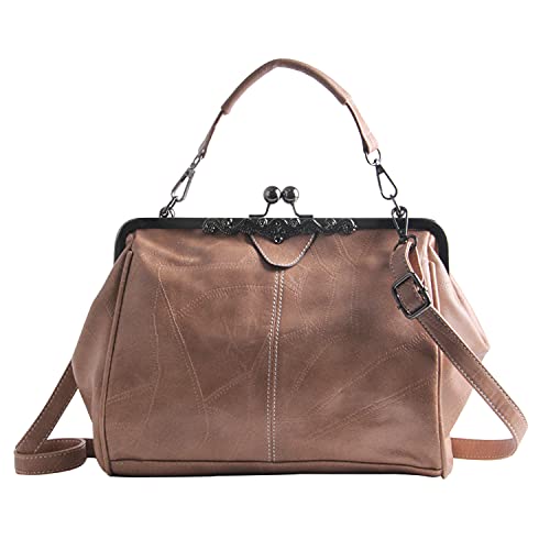 LUI SUI Frauen Retro Handtasche, PU Leder Geldbörse Vintage Top Griff Tasche Kiss Lock Crossbody Umhängetasche für Damen (Aprikose) von LUI SUI