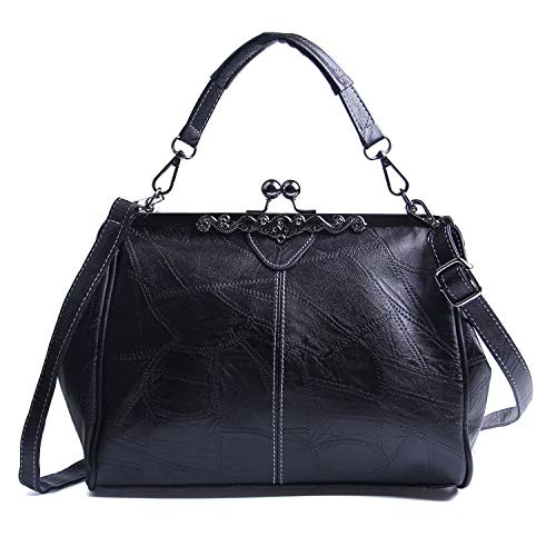 LUI SUI Frauen Retro Handtasche, PU Leder Geldbörse Vintage Top Griff Tasche Kiss Lock Crossbody Umhängetasche für Damen von LUI SUI