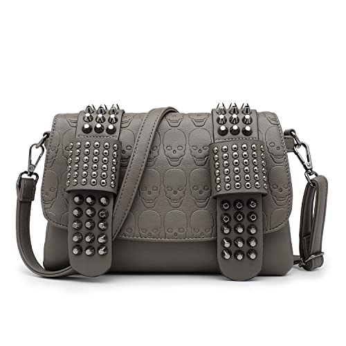LUI SUI Gothic Punk Skull Rivet Nieten Crossbody Bag PU Leder Messenger Umhängetasche Handtasche Brieftasche Geldbörse für Mädchen Frauen von LUI SUI