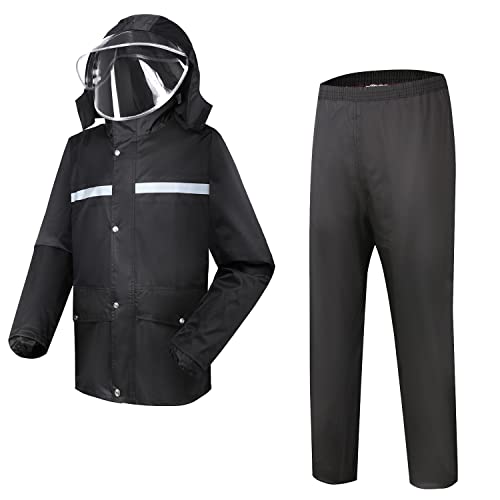 LUI SUI Herren Regenanzug Wasserdichte Jacke Hosenanzug Regenmantel Unisex Regenjacke Outdoor Anti-Sturm Kapuze Regenbekleidung mit sicheren reflektierenden Streifen von LUI SUI