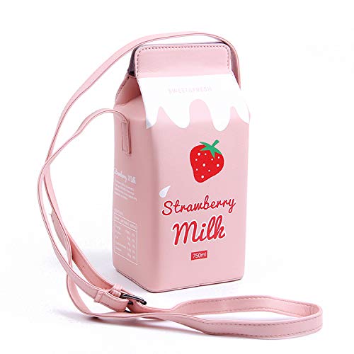 LUI SUI Mädchen Früchte Banane Erdbeere Milch Box Crossbody börse Damen Handy börse Schultertasche, Pink (erdbeere), EinheitsgröÃŸe von LUI SUI