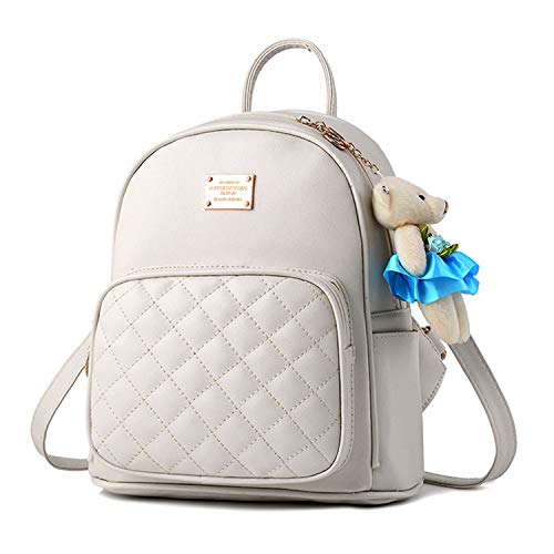 LUI SUI Pu Leder Mini Rucksack lässig wasserdicht Schultasche Reise daypacks niedlich kleine geldbörse für Teen mädchen Damen Frauen Beige von LUI SUI