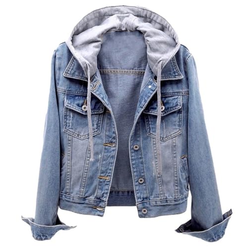 LUIFEL Übergroße Jeansjacke für Damen, mit Kordelzug, Kapuze, Jeansmantel, Motorradjacken, blau, 54 von LUIFEL