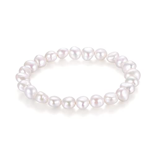 LUINNO elegantes Perlenarmband Damen Halbbarock - Süßwasserperlen-Armband - Damen-Schmuck - Frauen-Accessoire - 15 cm Lang Weiss von LUINNO