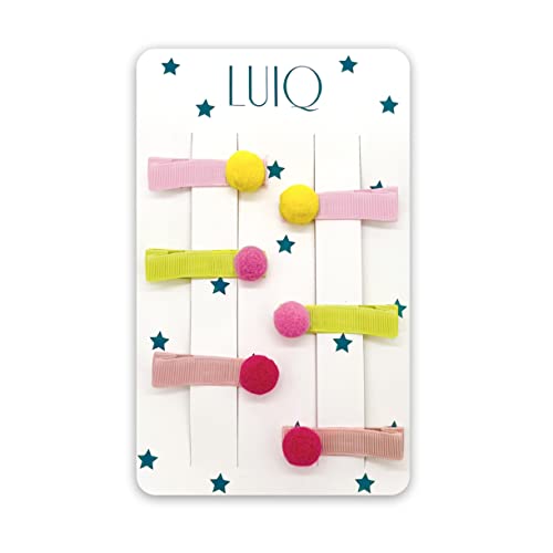 LUIQ Haarspange Pompom 6 Stück - als Geschenk verpackt, Haarspangen Mädchen, Haarspangen mit Bommel von LUIQ