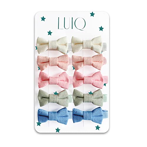 LUIQ Mädchen Haarschleifen Leinen Pastell 10 Stück - als Geschenk verpackt, Haarspange Altrosa, Haarspange Kinder, Haarschleifen Rosa von LUIQ