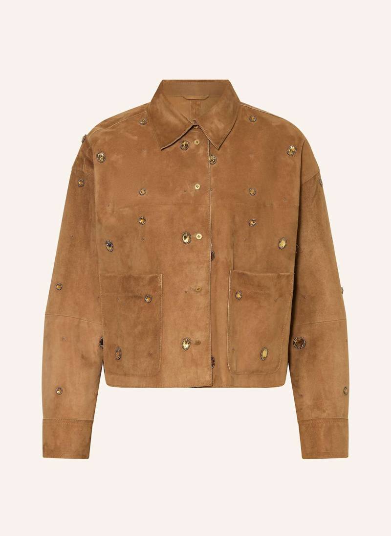 Luisa Cerano Lederjacke Mit Schmucksteinen gruen von LUISA CERANO