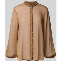 Luisa Cerano Semitransparente Bluse mit Rüschen in Camel, Größe 42 von LUISA CERANO