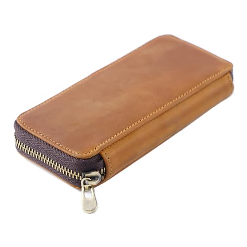 LUISAS Federmäppchen aus Leder Aufbewahrungstasche for Stifte aus Leder mit Reißverschluss, Tasche for mehrere Stifte, großes Fassungsvermögen, Briefpapierbox (Farbe : Braun, Size : 16.5x8cm) von LUISAS