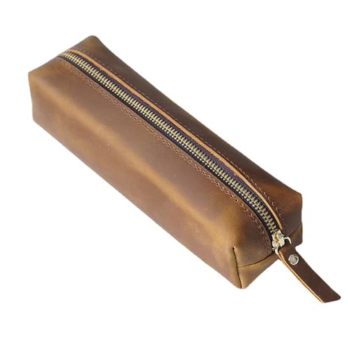 LUISAS Federmäppchen aus Leder Leder-Stift-Organizer, Herren-Stiftetui mit Reißverschluss, Studenten-Federmäppchen, Schreibwaren-Tasche (Farbe : Braun, Size : 18x5.5cm) von LUISAS