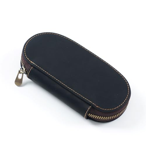 LUISAS Federmäppchen aus Leder Vintage-Leder-Stiftetui for Herren, 3-teilig, oval, mit Reißverschluss, praktisches Stiftetui (Farbe : Black, Size : 16.5x7.5x3cm) von LUISAS