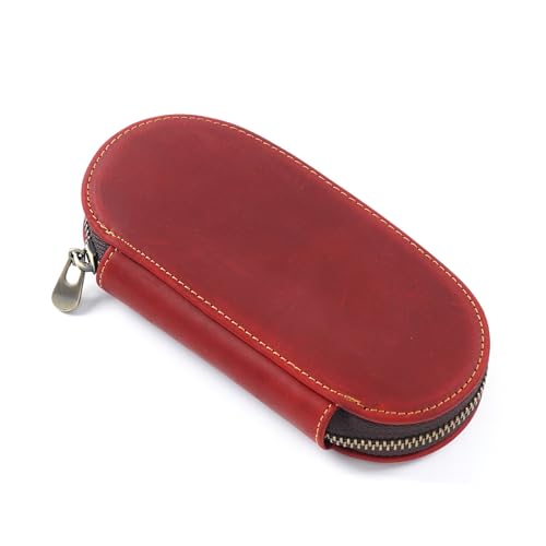 LUISAS Federmäppchen aus Leder Vintage-Leder-Stiftetui for Herren, 3-teilig, oval, mit Reißverschluss, praktisches Stiftetui (Farbe : Wine red, Size : 16.5x7.5x3cm) von LUISAS