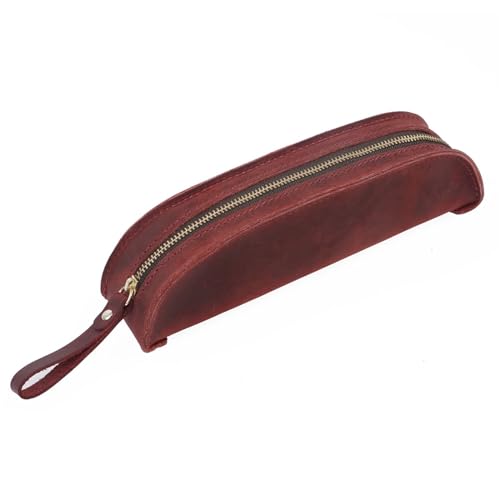 LUISAS Federmäppchen aus Leder Vintage handgemachte Reißverschluss-Stifttasche, kreative tragbare einfache Angelschwanz-Handgriff-Stifttasche (Farbe : Wine red, Size : 21.5x4.5x5cm) von LUISAS