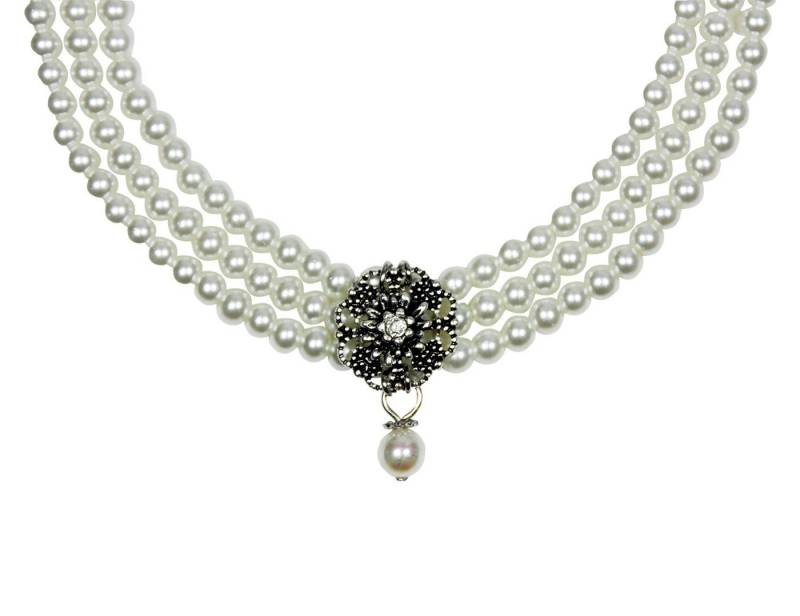 LUISIA® Kette mit Anhänger Perlencollier 'Nyala' 3-reihig mit Kristall von Sw von LUISIA®