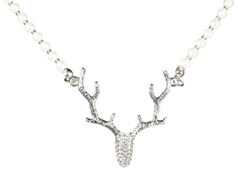 LUISIA® Kette mit Anhänger LUISIA Perlenhalskette 'Hirschkopf' mit Kristallen von LUISIA®