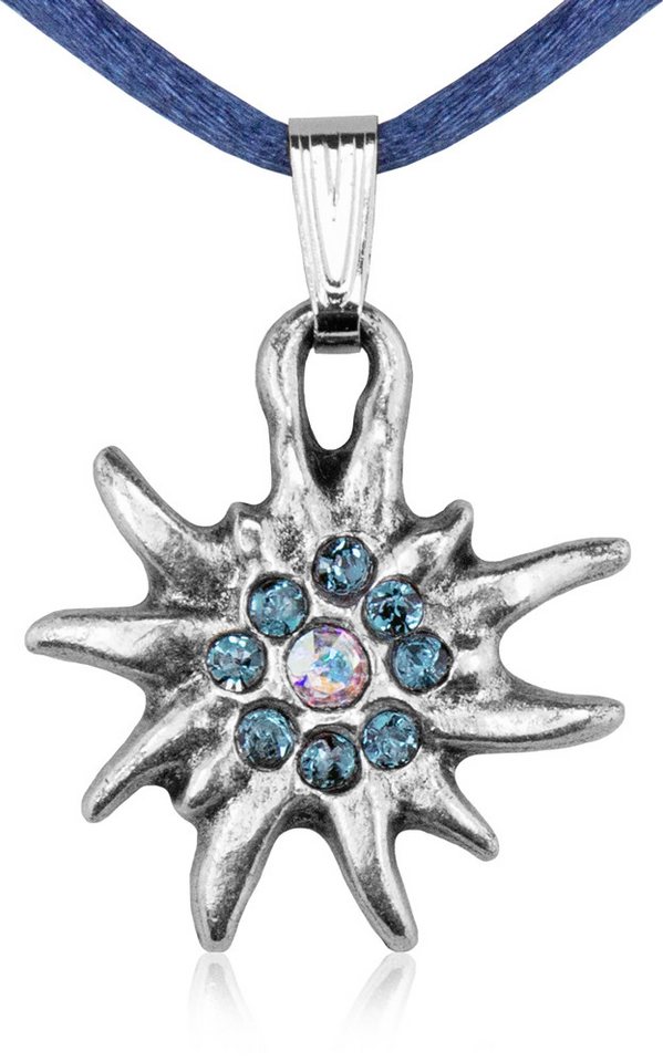 LUISIA® Kette mit Anhänger Kinder Trachten Halskette mit Edelweiß - Dunkelbla von LUISIA®