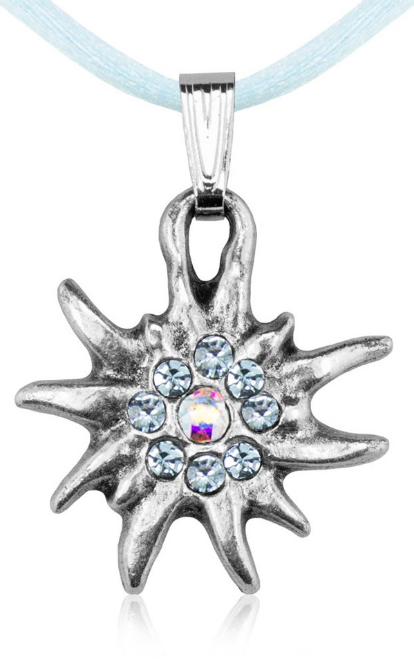 LUISIA® Kette mit Anhänger Kinder Trachten Halskette mit Edelweiß Hellblau von LUISIA®