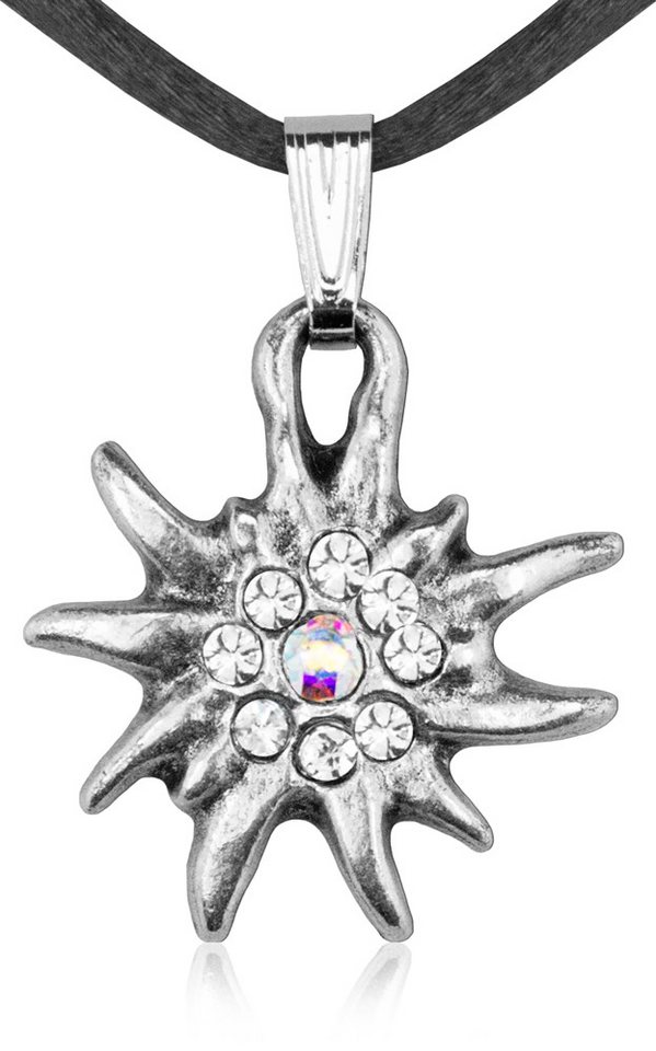 LUISIA® Kette mit Anhänger Kinder Trachten Halskette mit Edelweiß - Schwarz von LUISIA®