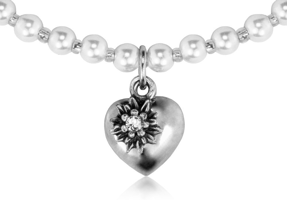 LUISIA® Perlenkette Kinder Halskette Luna" mit Herz, Edelweiß und Kristallen von Swarovski® - Mädchen Dirndl Trachten Schmuck (1-tlg., inkl. Schmuckbox)" von LUISIA®
