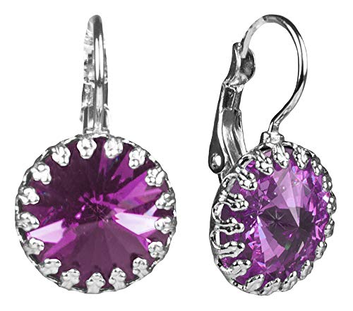 LUISIA Ohrringe Vivana mit eingefasstem großen Swarovski Stein - Amethyst Lila von LUISIA