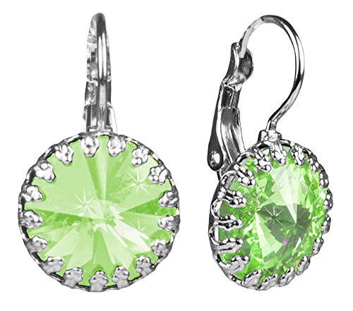 LUISIA Ohrringe Vivana mit eingefasstem großen Swarovski Stein - Hellgrün von LUISIA