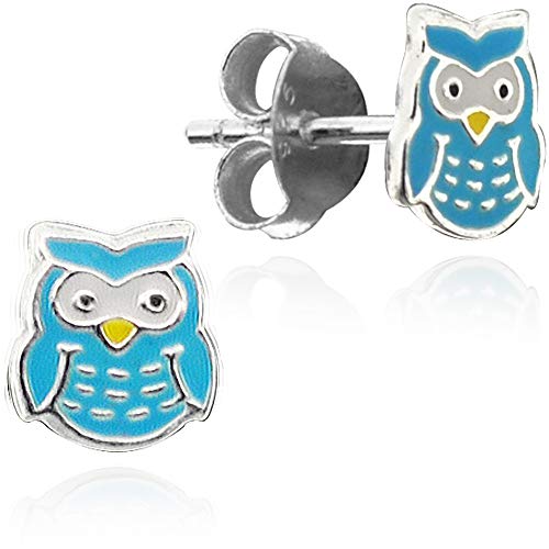 LUISIA Ohrstecker Eule - 925 Sterling Silber Hellblau von LUISIA