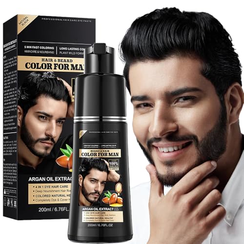 Black 5-Minute Mixing Beard Grooming Kit - Gray Reducing, 4-in-1 Schnurrbart und Bart Farbe Shampoo für Männer, 200ml von LUJAJIAO